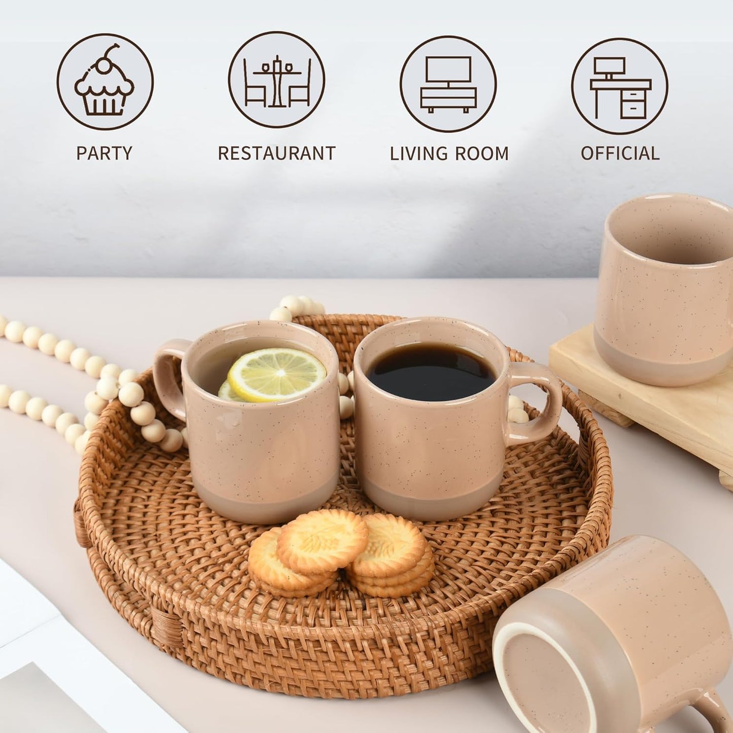 12oz Coffee Mug Set for 6, Tea Cups with Handle for Coffee, Tea, Cocoa, Milk (Cinnamon)