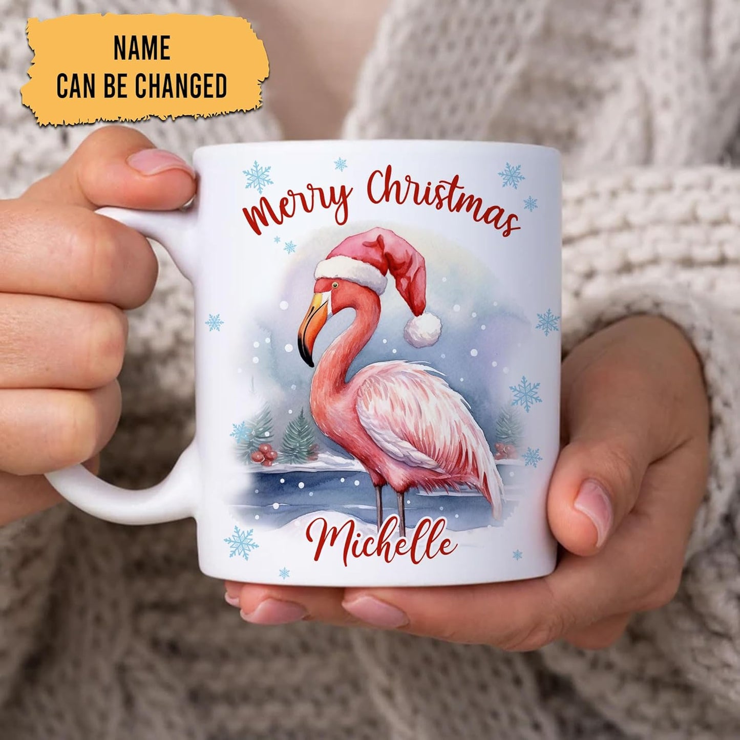 Hyturtle Personalized Gifts Flamingo Lover - Flamingo Wearing Santa Hat Custom Name Ceramic Coffee Mug Cup 11oz - Cute Animal Lovers Gifts For Women, Girl kids Family On Birthday, Christmas