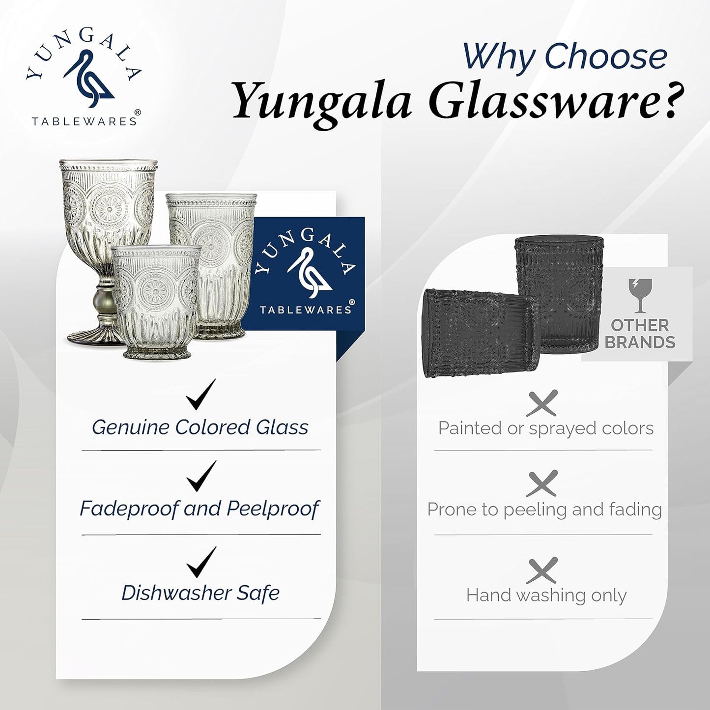 Yungala Black Glassware set of 6 smoke drinking glasses, 8 oz water glasses textured colored vintage glass cups dishwasher safe