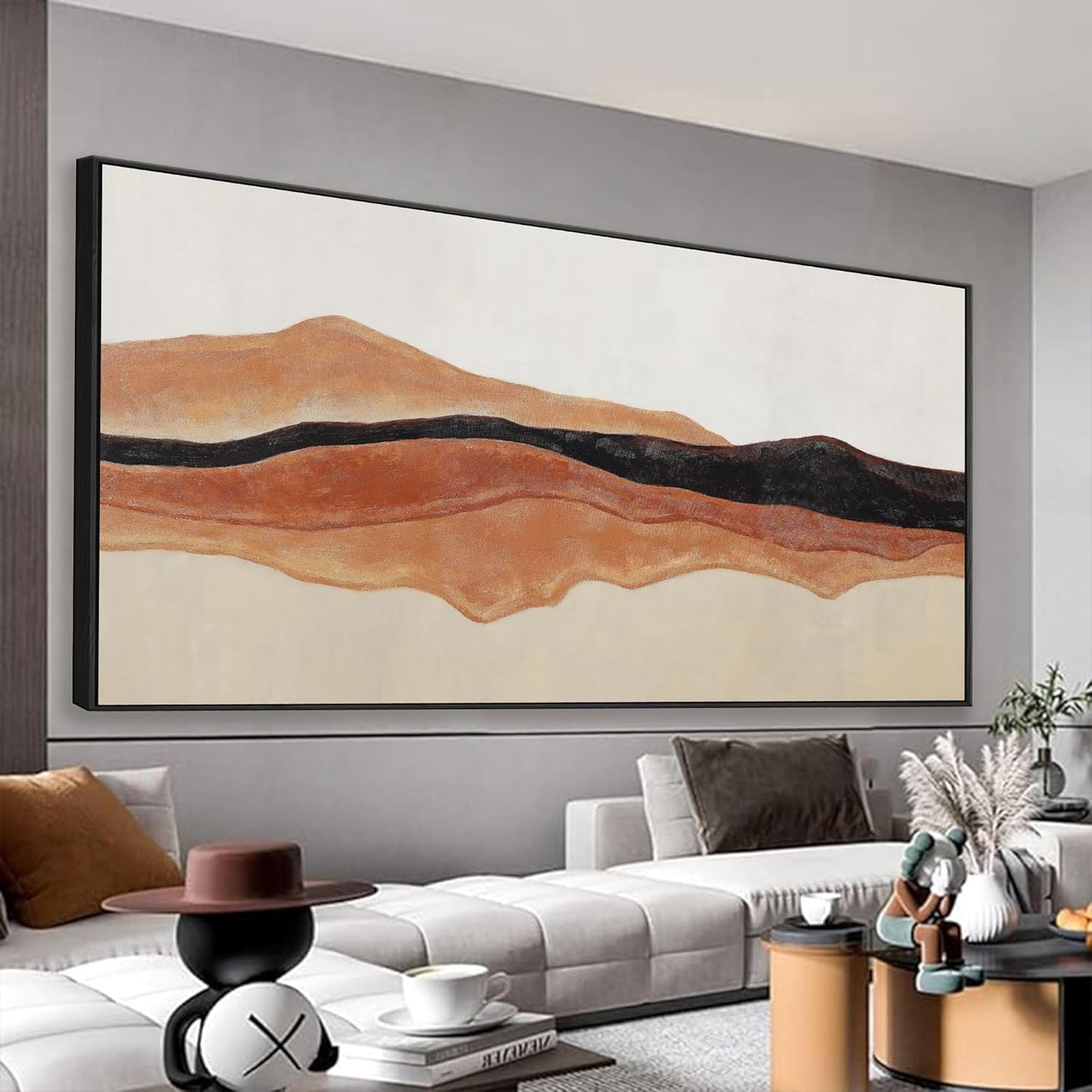 QSQ Large Abstract Wall Art For Living Room Decor Red Brown White Wall Art Painting Prints Minimalist Abstract Art Canvas Art Wall Decor Pictures For Bedroom Kitchen Office 29" × 58" Whit Framed