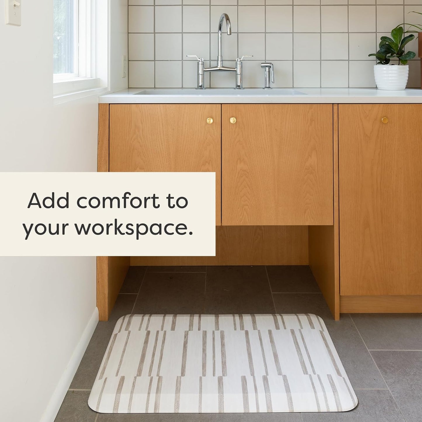 House of Noa Nama Standing Mat – Anti-Fatigue Cushioned Kitchen Mats for Floor | Ergonomic Bounce-Back Foam Kitchen Mats | Anti-Fatigue Mats for Kitchen & Standing | Nara Stripe Natural | 22" x 36"