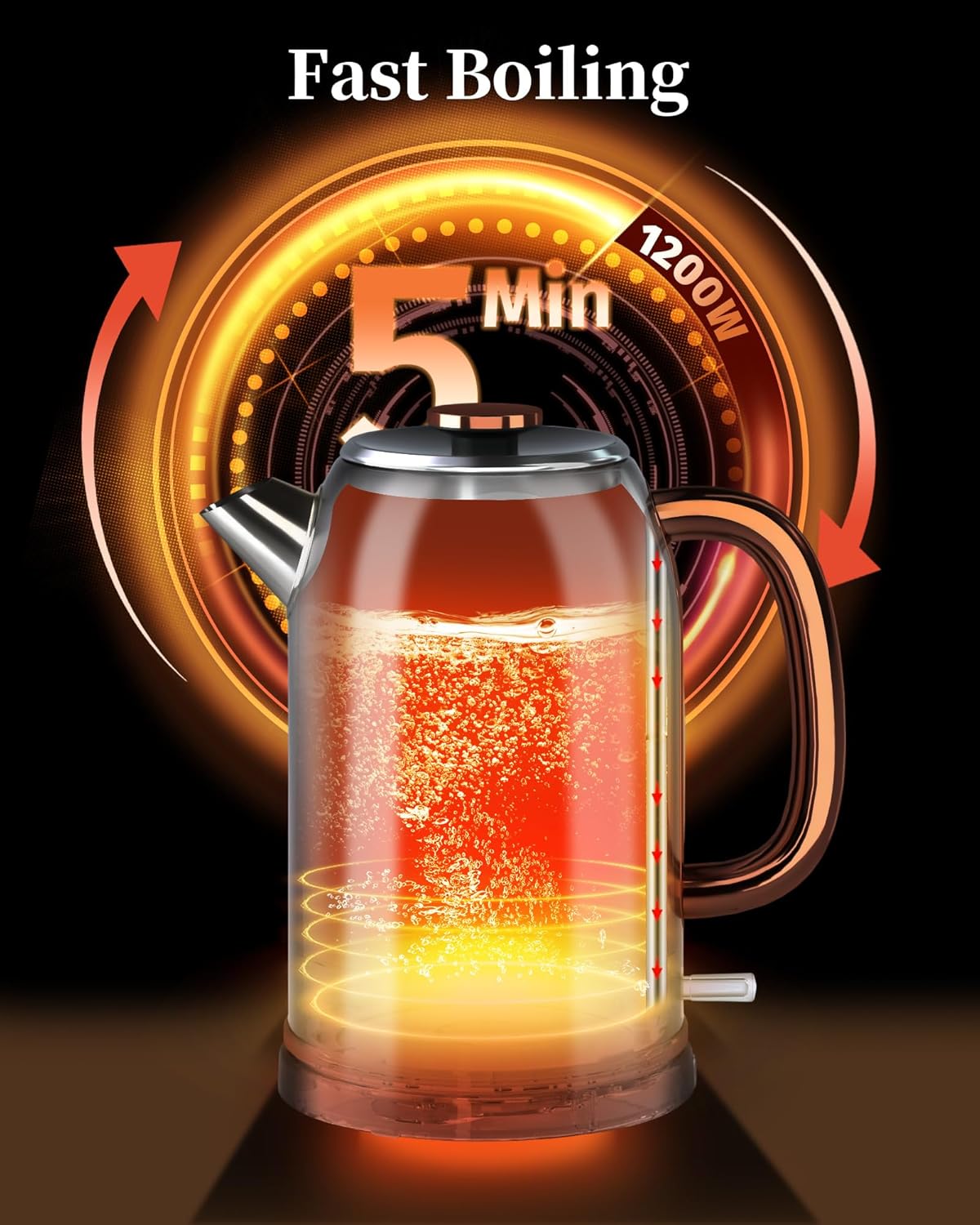 Retro Electric Kettle, 1.8L/60.8oz Hot Water Kettle Electric with Thermometer, 1200W Fast Heating Stainless Steel Tea Kettle for Boiling Water, Cordless, LED Indicator, Auto Shut-Off, Black