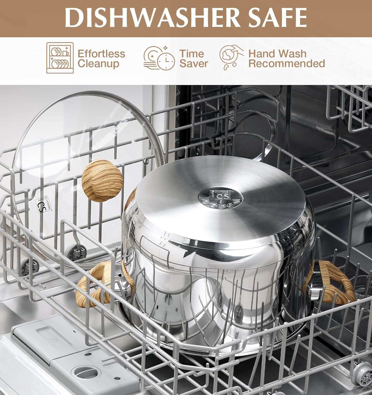 KOCH SYSTEME CS Stainless Steel Pot - 6 Quart Induction Stainless Steel Stock Pot with Lid for Pasta, Soup, Spaghetti, Steel Soup pots with Heat-Resistant Bakelite Double Handle, Dishwasher Safe