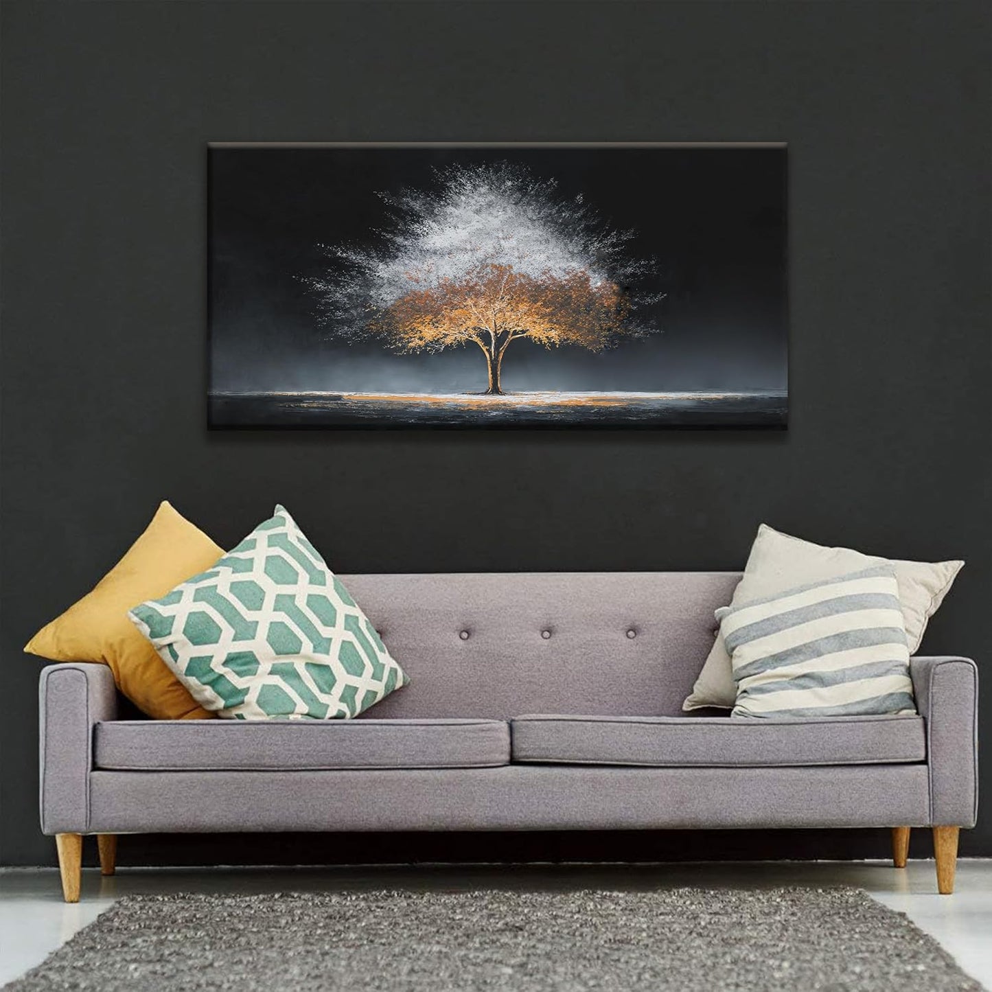 Canvas Art Wall Decor Burning Gray Tree Of Life Wall Art For Living Room Modern Artwork Ready To Hang Abstract Wall Art Prints Bedroom Kitchen Office 24x48 Inch Canvas Prints