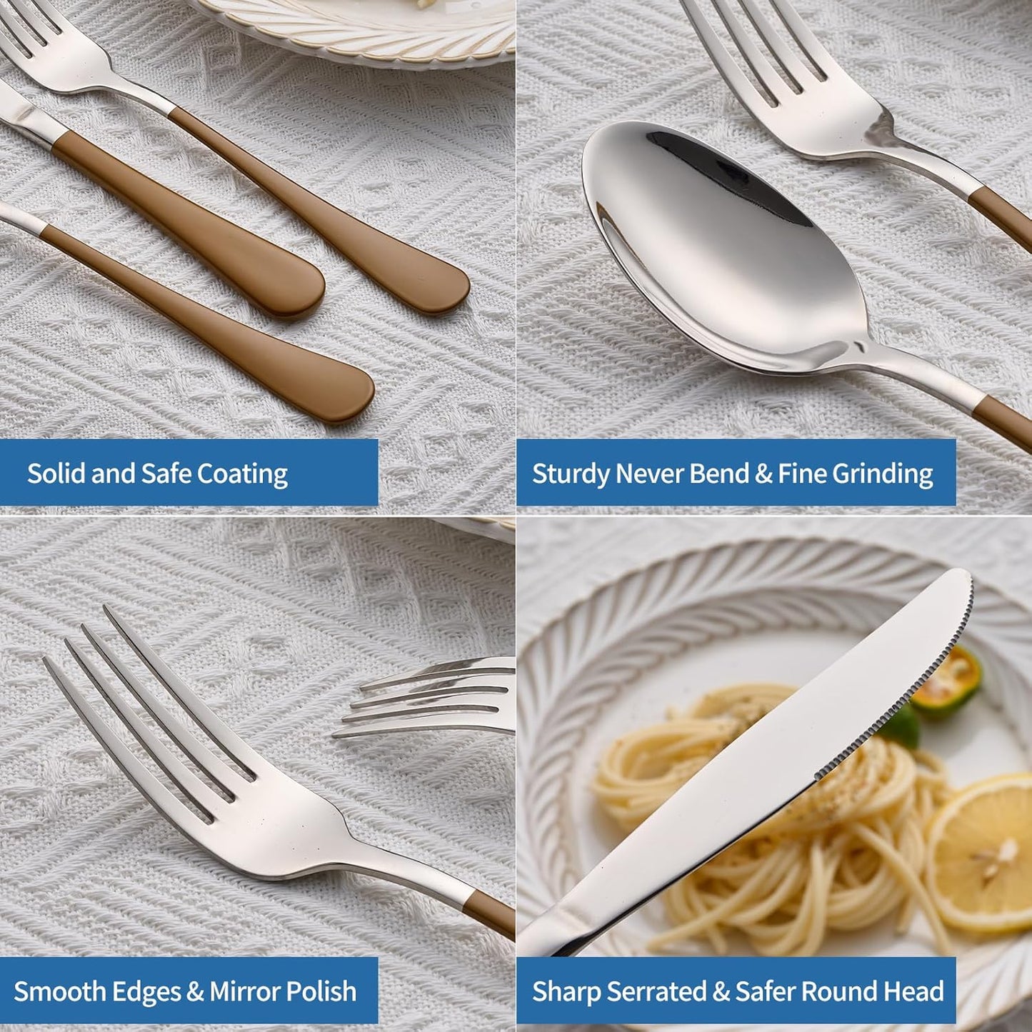 20-Piece Coffee Color Silverware Set 18/0 Stainless Steel Coffee Color Handle Flatware Set Service for 4 Modern Cutlery Set Includes Dinner Knives Forks Spoons, Mirror Polished Dishwasher Safe