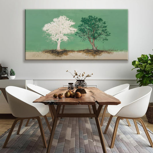 Large Canvas Art Wall Decor Pure White And Green Tree Of Life Wall Art Decoration Modern Home Wall Decor Abstract Wall Art For Living Room Bedroom Kitchen Office 29x58 Inch