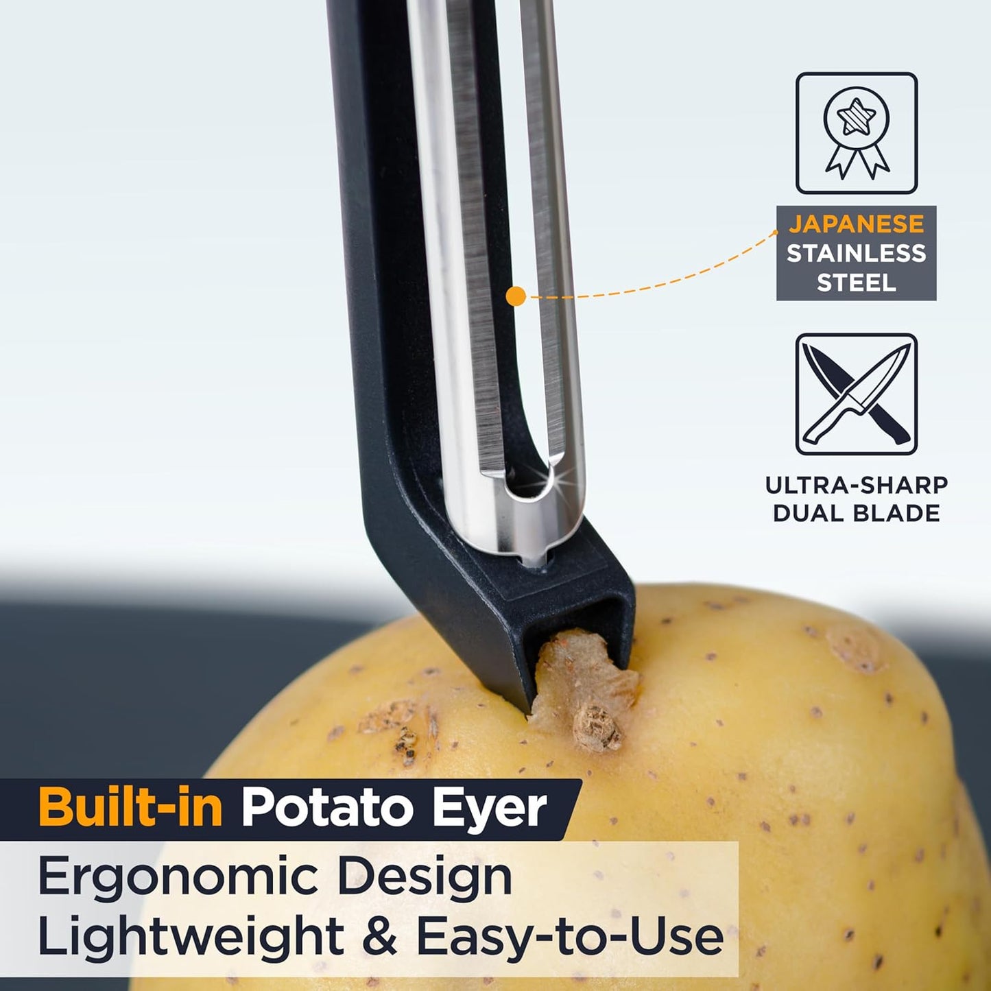 Deiss PRO Swivel Vegetable Peeler - Sharp Japan Stainless Steel Peeler With Easy Non-Slip Hand Grip, Potato Peelers For Kitchen, Fruit, Carrot, Apple, Veggie, Kiwi, Durable, Dishwasher Safe