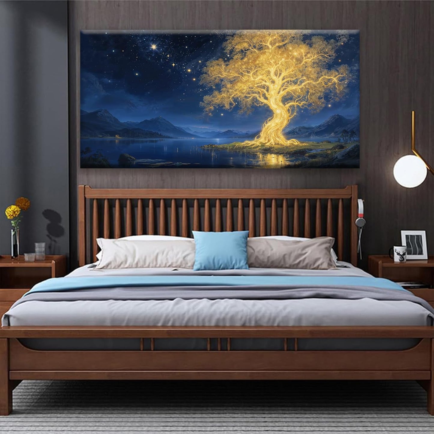 Suconvng Large Gold Tree Wall Art For Living Room Pictures Canvas Wall Art Decor Abstract Tree Plants Wall Art Print Modern Painting Pictures For Bedroom Home Kitchen Office 29" X 58"