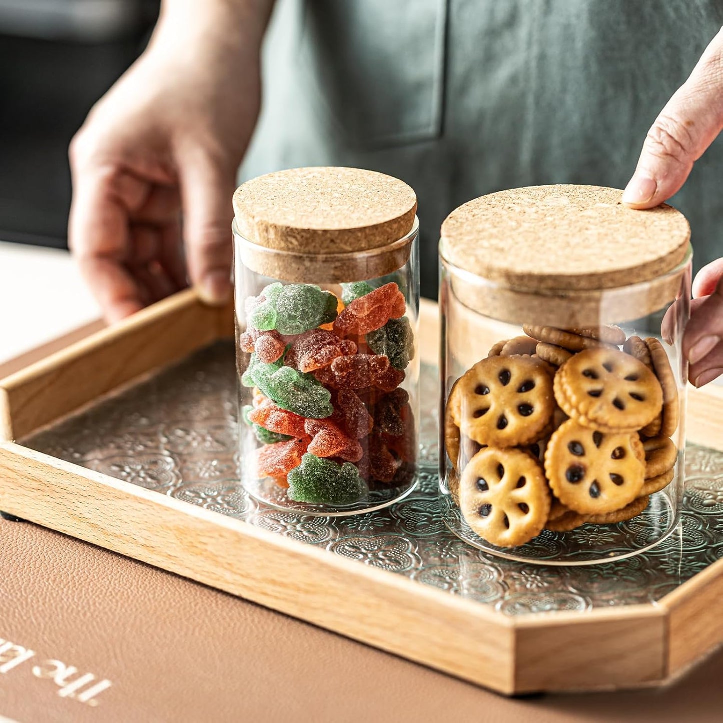 Airtight Glass Storage Containers with cork Lid, for Kitchen Pantry Organization and Storage jar，Ideal for Coffee Beans Snacks Flour Cereal Sugar Tea (2.55in*2pcs and 3.34in*2pcs)