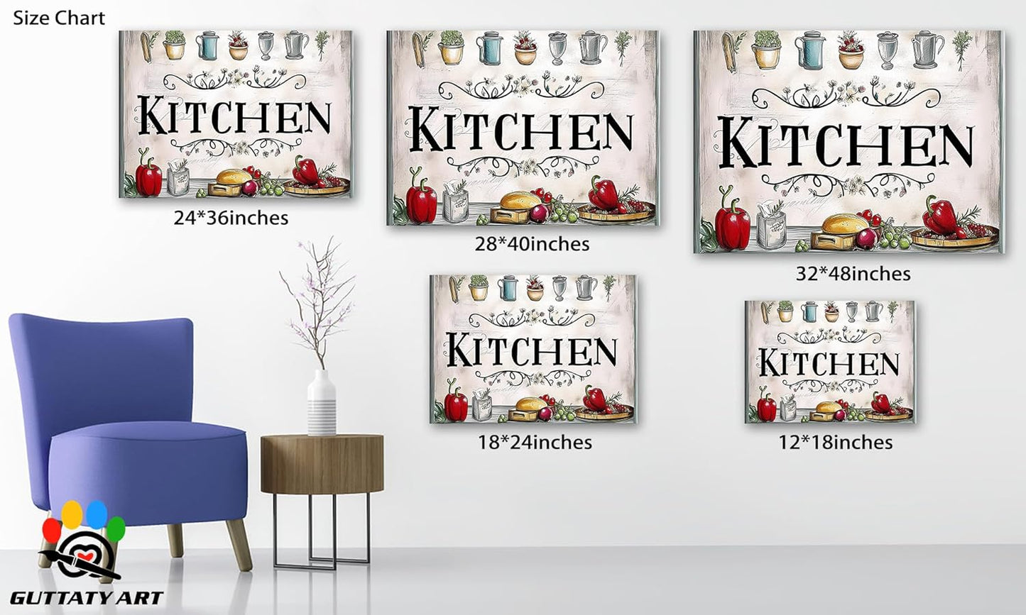 GUTTATY Kitchen Pictures Wall Decor, Farmhouse Wall Art Decor Colorful Vegetables and Flowers Painting for Dinning Room Restaurant Decor, Mother's Day Gift for Grandma Mom Hanging Artwork 32×48 Inch
