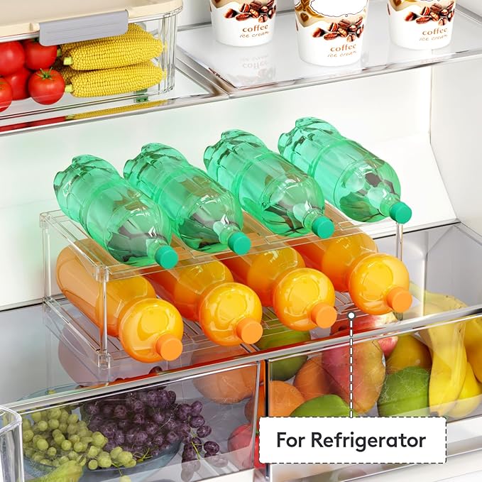 Lifewit Stackable Water Bottle Storage Organizer, Clear Tumbler Cup Mug Organizer, Plastic Large Compartment Wine Rack for Fridge Cellar Kitchen Pantry Storage, 2Tier Hold 8