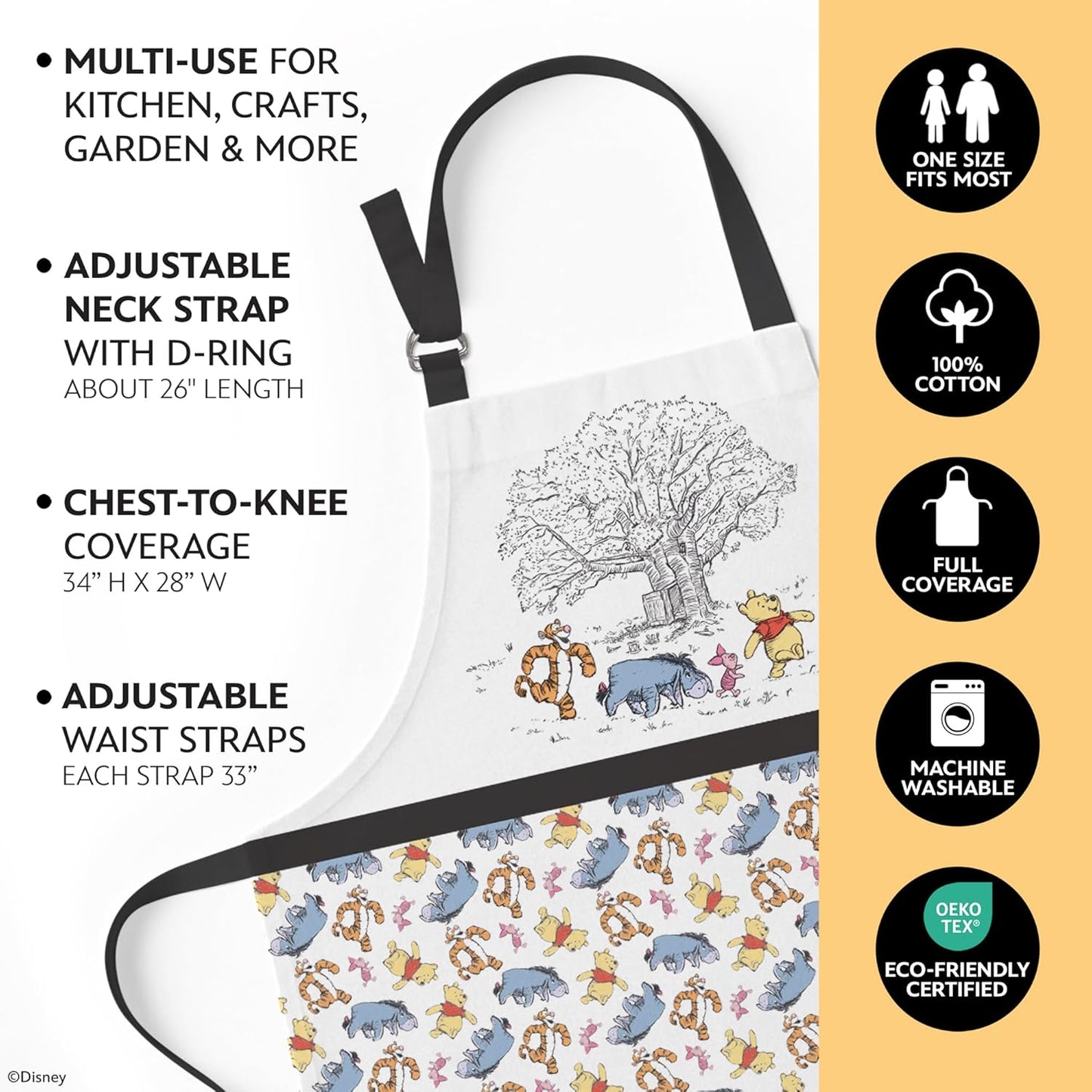 Disney Apron & Oven Mitts Set – 3 Piece Bundle with 1 Cotton Kitchen Apron for Cooking & 2 Heat Resistant Pot Holders