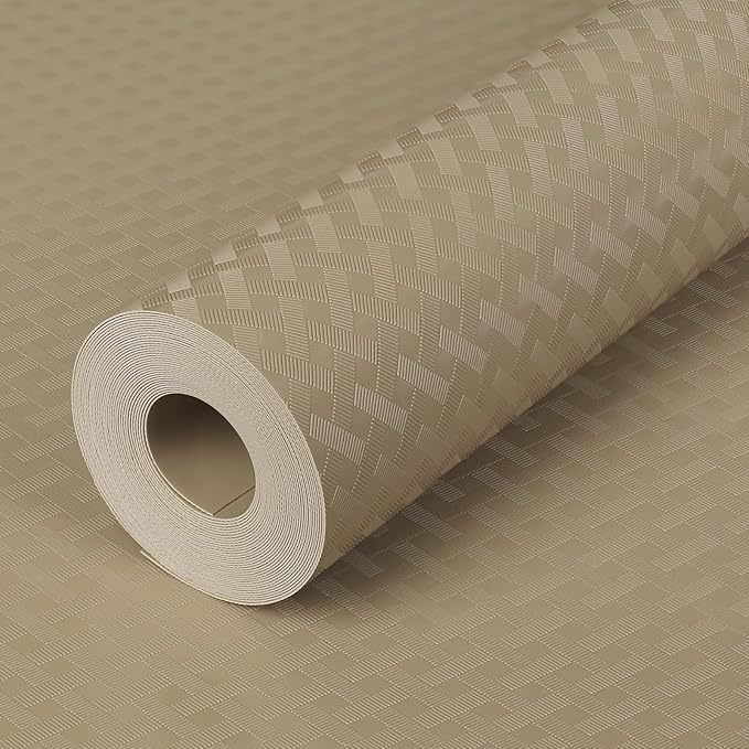 HooTown Kitchen Shelf Liner Drawer Liners, 23.6"W x 196.8"L Non-Adhesive Cabinet Cupboard Liners Refrigerator Waterproof Fridge Mat with Durable Kitchen Cabinet Mat for Drawers, Shelves, Pantry, Khaki