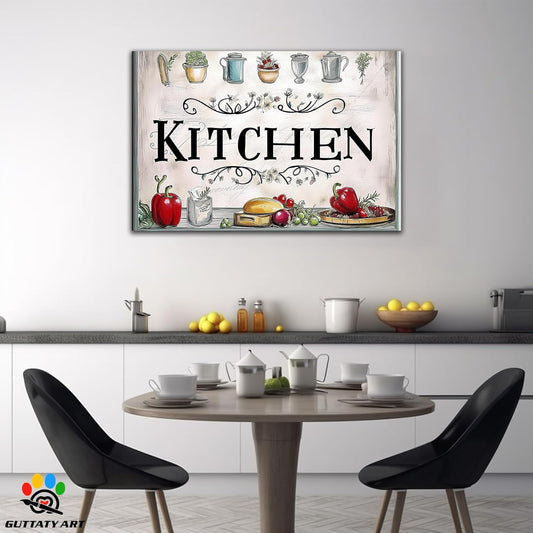 GUTTATY Kitchen Pictures Wall Decor, Farmhouse Wall Art Decor Colorful Vegetables and Flowers Painting for Dinning Room Restaurant Decor, Mother's Day Gift for Grandma Mom Hanging Artwork 28×40 Inch