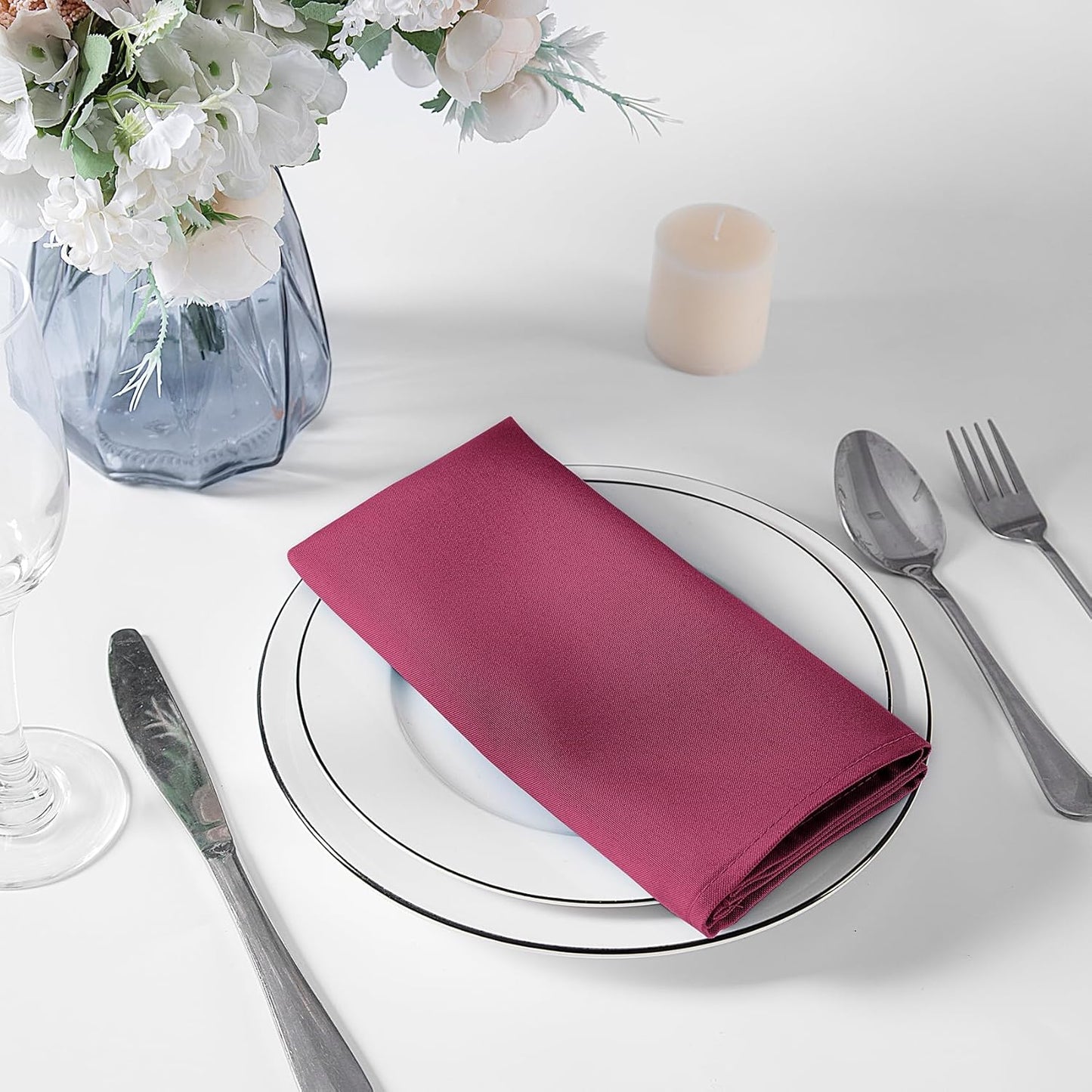 Bailarina Cloth Napkins Set of 40,17x17 inches Dinner Napkins Cloth Washable,Polyester Square Table Cloth Napkin Bulk with Hemmed Edges Ideal for Banquets, Parties and Weddings-Burgundy