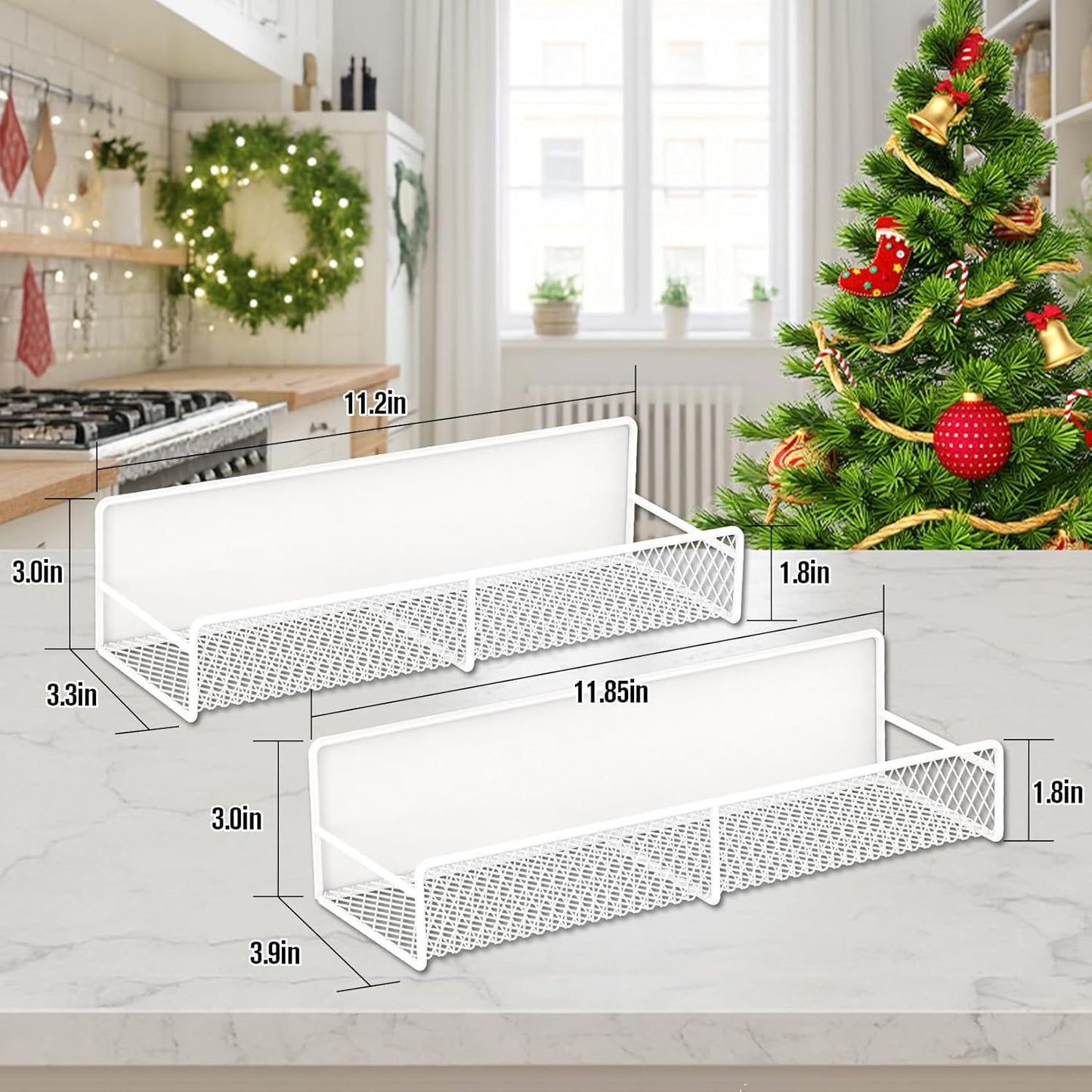 Magnetic Spice Rack for Refrigerator, 2 Pack Magnetic Shelf for Fridge with 4 Hooks, Black Magnetic Shelves, Organization and Storage Kitchen, Magnet Shelf for Fridge, Cabinet Organization