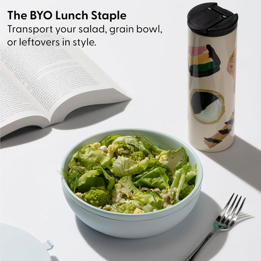 W&P Porter Ceramic Bowl Lunch Container w/ Protective Non-slip Exterior, Cream 1 Liter | Lid & Snap-tight Silicone Strap | Food Storage, Bento Box, Meal Prep | BPA-Free Ceramic