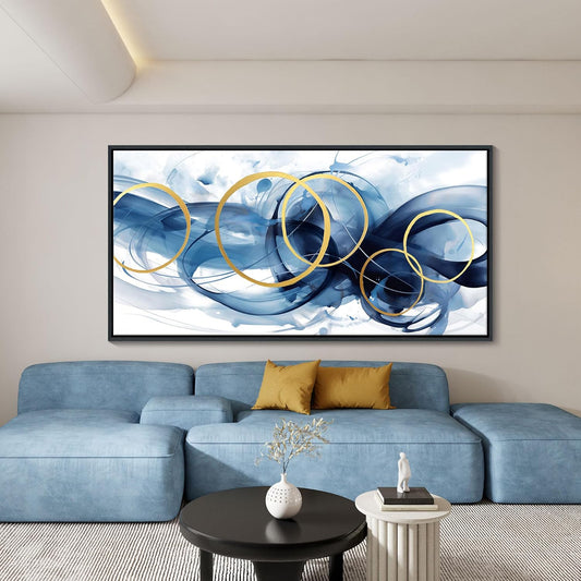HKDGOKA Abstract Wall Art Living Room - Framed Large Canvas Gold Blue Gradient Canvas Paintings Wall Artwork Modern Office Bedroom Pictures for Kitchen Bathroom Wall Decor 29x58 In