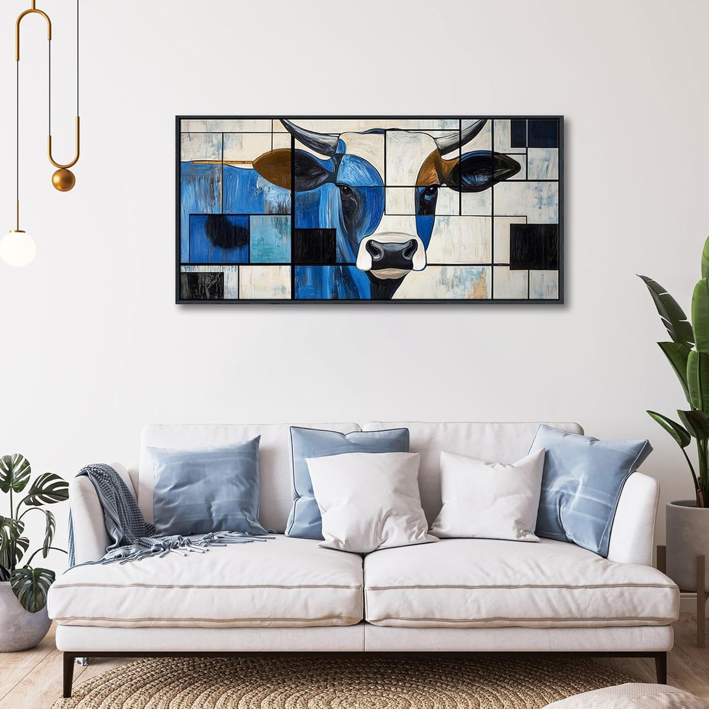 QZQCBLC Cow Canvas Wall Art - Large Black and White Pictures Artwork Abstract Modern Funny Western Wall Decor for Living room Bedroom Bathroom kitchen Home Office Painting 20x40 IN