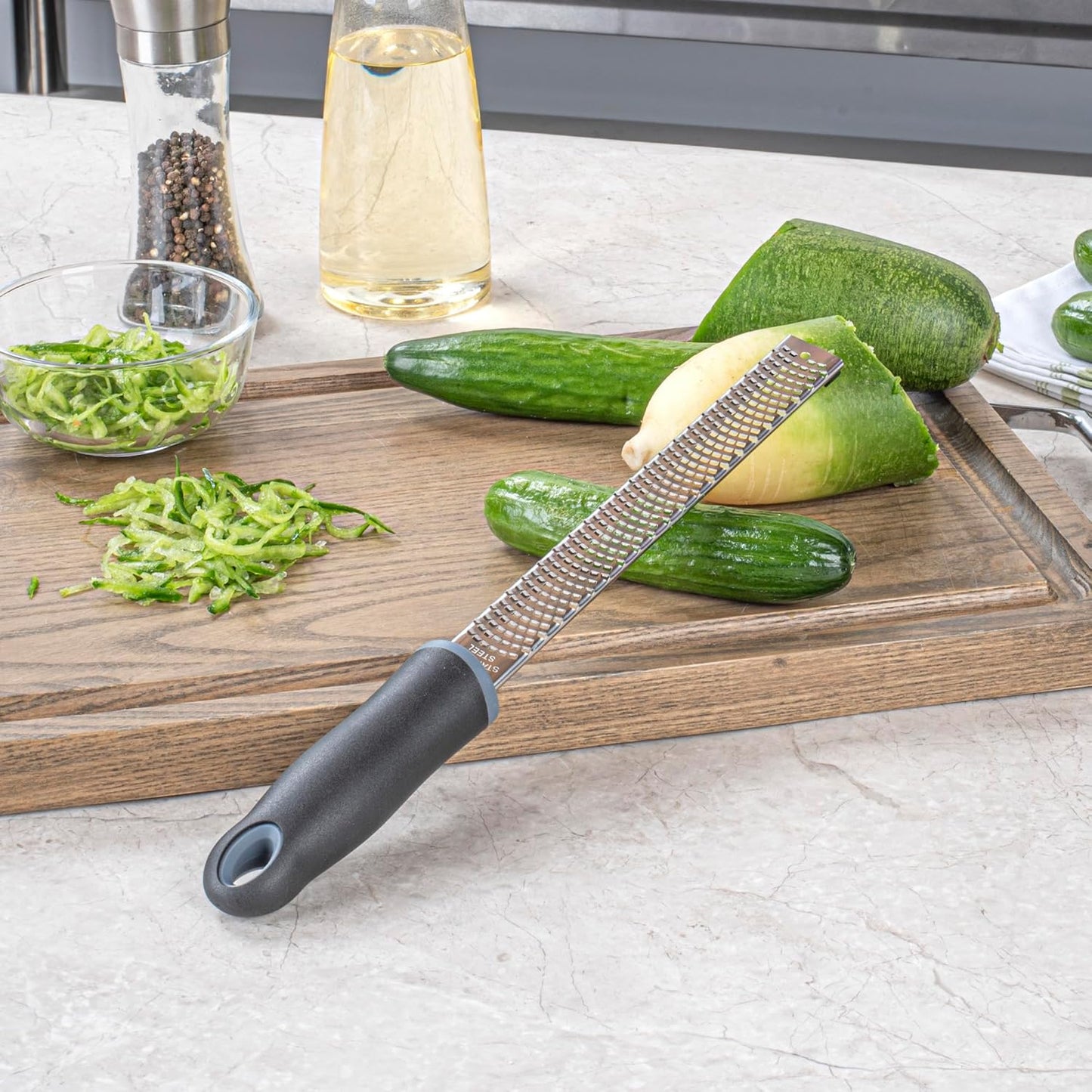 Restaurantware Met Lux 13 Inch Hand Grater 1 Zester Cheese Grater - With Handle For Zesting Lemons And Grating Cheese Stainless Steel And Plastic Rasp Grater