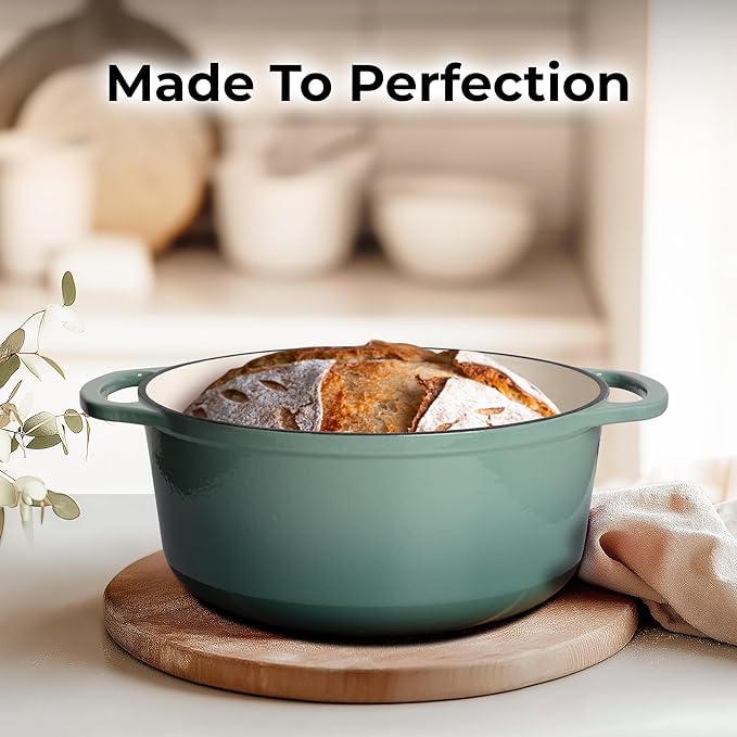 Zulay Kitchen 6 Quart Enameled Cast Iron Dutch Oven Pot with Lid – Premium Durability & Oven Safe up to 500°F – Heavy Duty Cookware Perfect for Bread Baking, Stews, Braising & Roasting - Aventurine