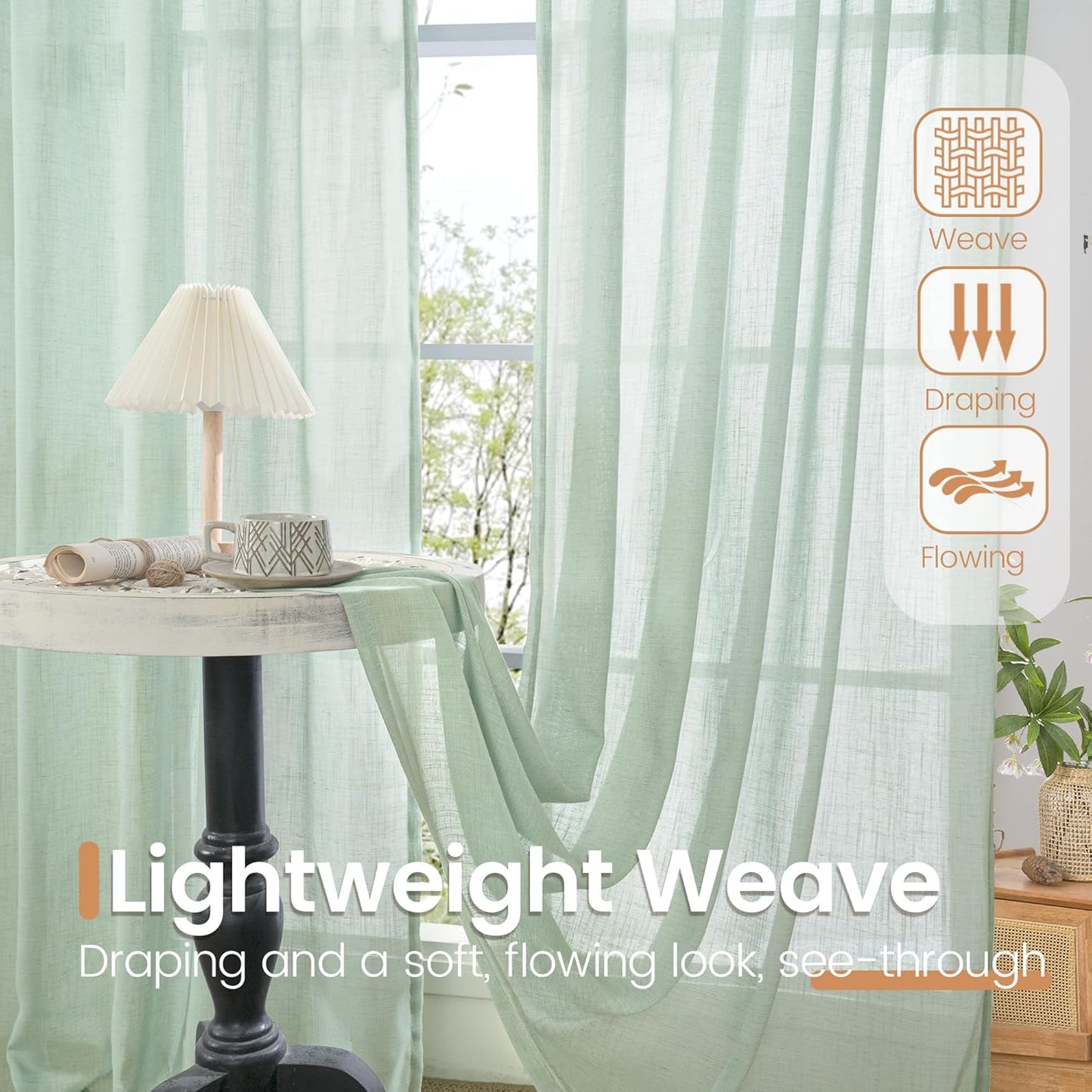 BGment Sage Green Linen Curtains 40 Inch Length for Short Kitchen Cafe Windows - Small Drapes Lightweight Country Boho Rustic Decor for Office Over Sink Rod Pocket, 2 Panels Set, 30 X 40 Inch