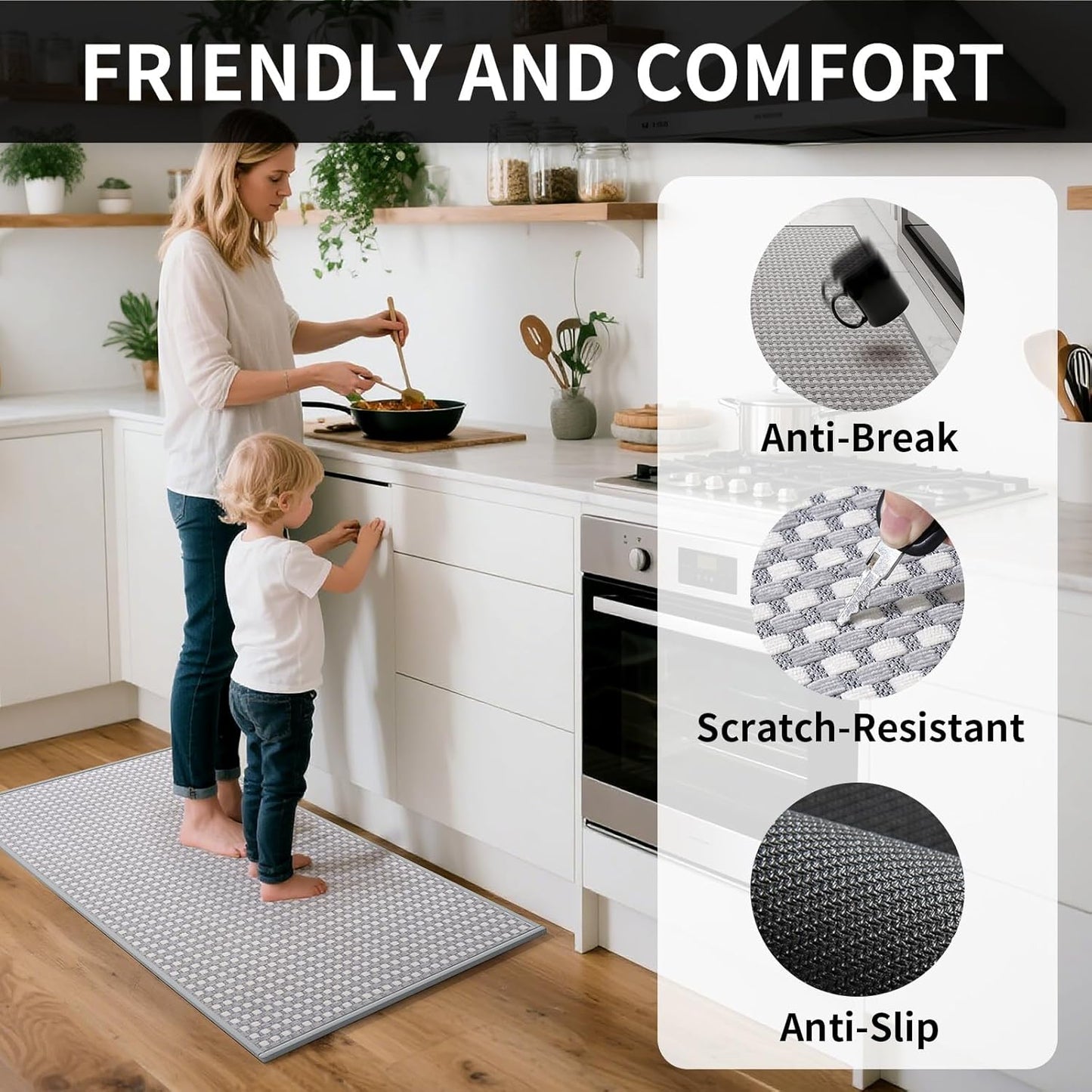 Kitchen Runner Rugs Non Slip Washable, Super Absorbent Soft Chenille Braided Kitchen Mats for Floor Rubber Backing Sink Mat Standing Floor Mat, Machine Washable Easy Clean, Gray 17"x59"