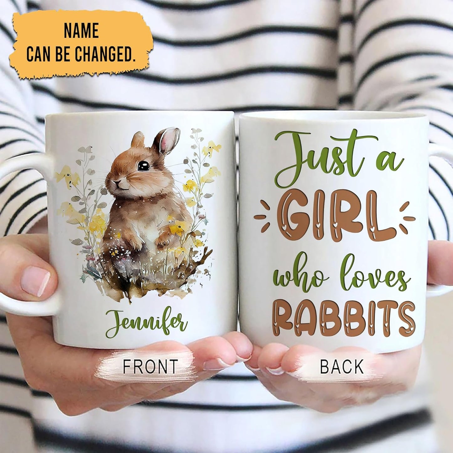 Hyturtle Personalized Gifts Rabbit Lover - Just A Girl Who Loves Rabbits Custom Name Ceramic Coffee Mug Cup 11oz - Idea Cute Animal Lover Gifts For Women, Girl On Birthday, Christmas