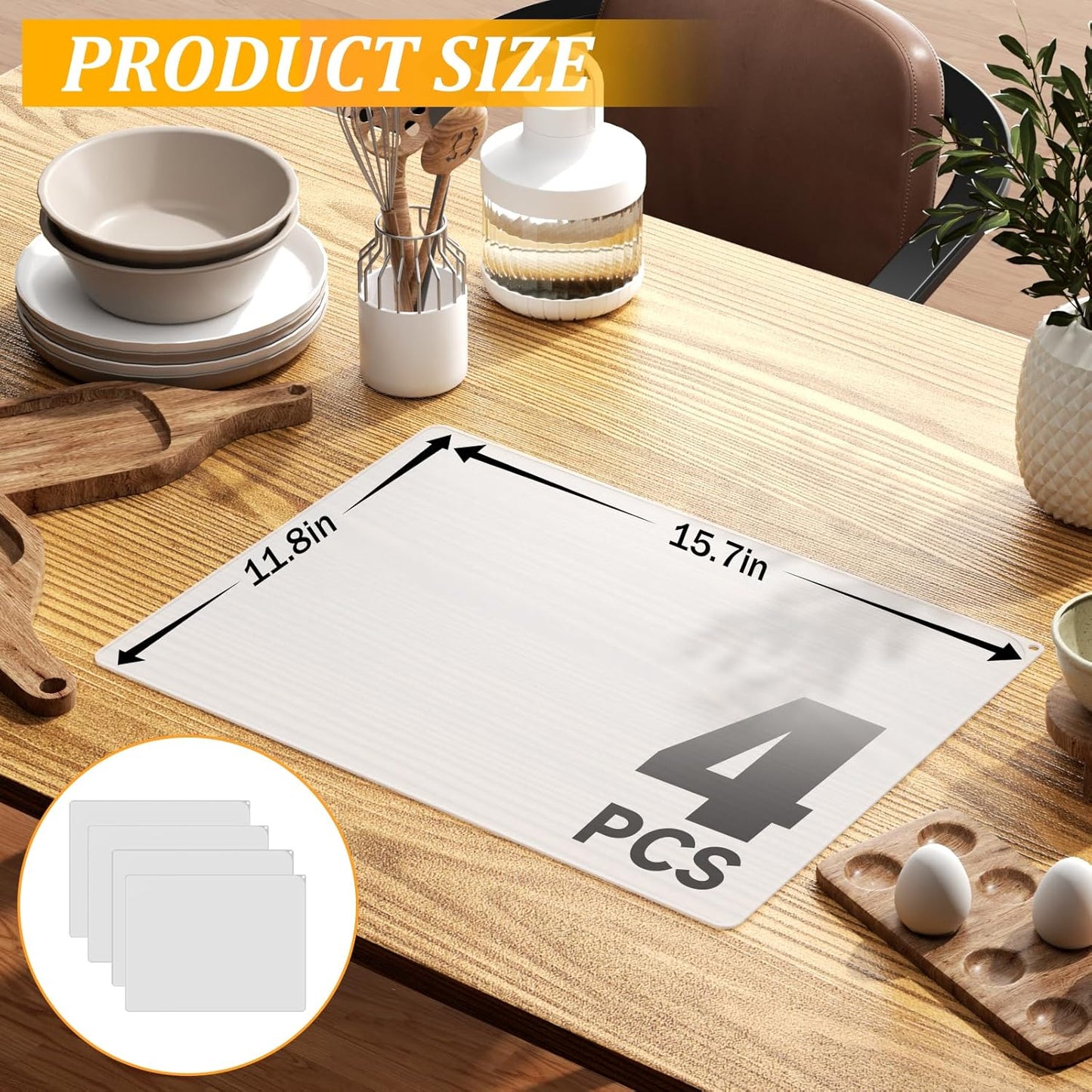 Silicone Placemats for Toddlers Baby,Food-Grade,Non-Slip,Dining,Heat Resistant Silicone Mat,Small Baking Mat,Kitchen Counter Mat,Dishwasher Safe (15.7x11.8inch-4pack, Translucent)