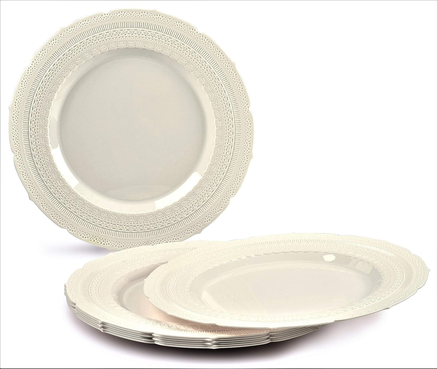 " OCCASIONS " 960pcs set (120 Guests)-Vintage Wedding Party Disposable Plastic Plates -120 x 11'' + 120 x 8.25''+Silverware+Gold rim Cups+Napkins (Chateau in Ivory)