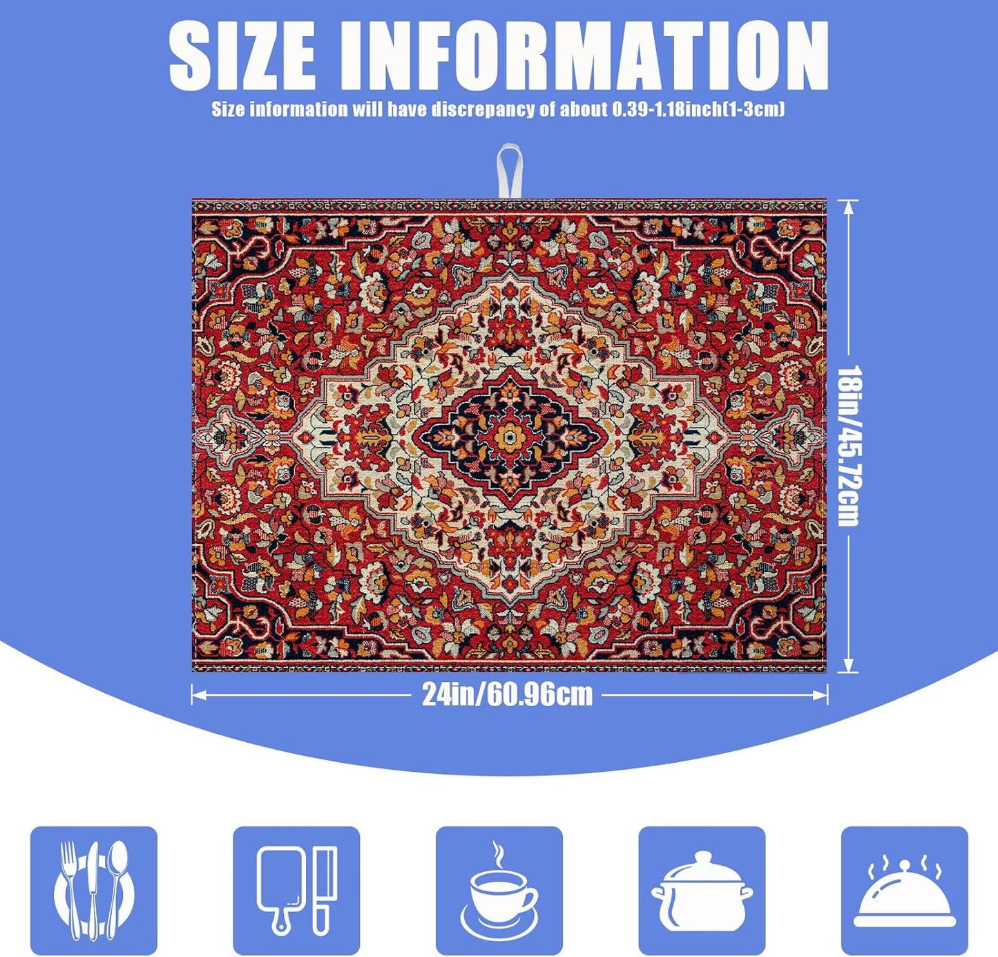 Boho Vintage Ethnic Dish Drying Mat for Kitchen Counter Persian Original Tribal Drying Pad Absorbent Dish Drainer Rack Mats Draining Pad