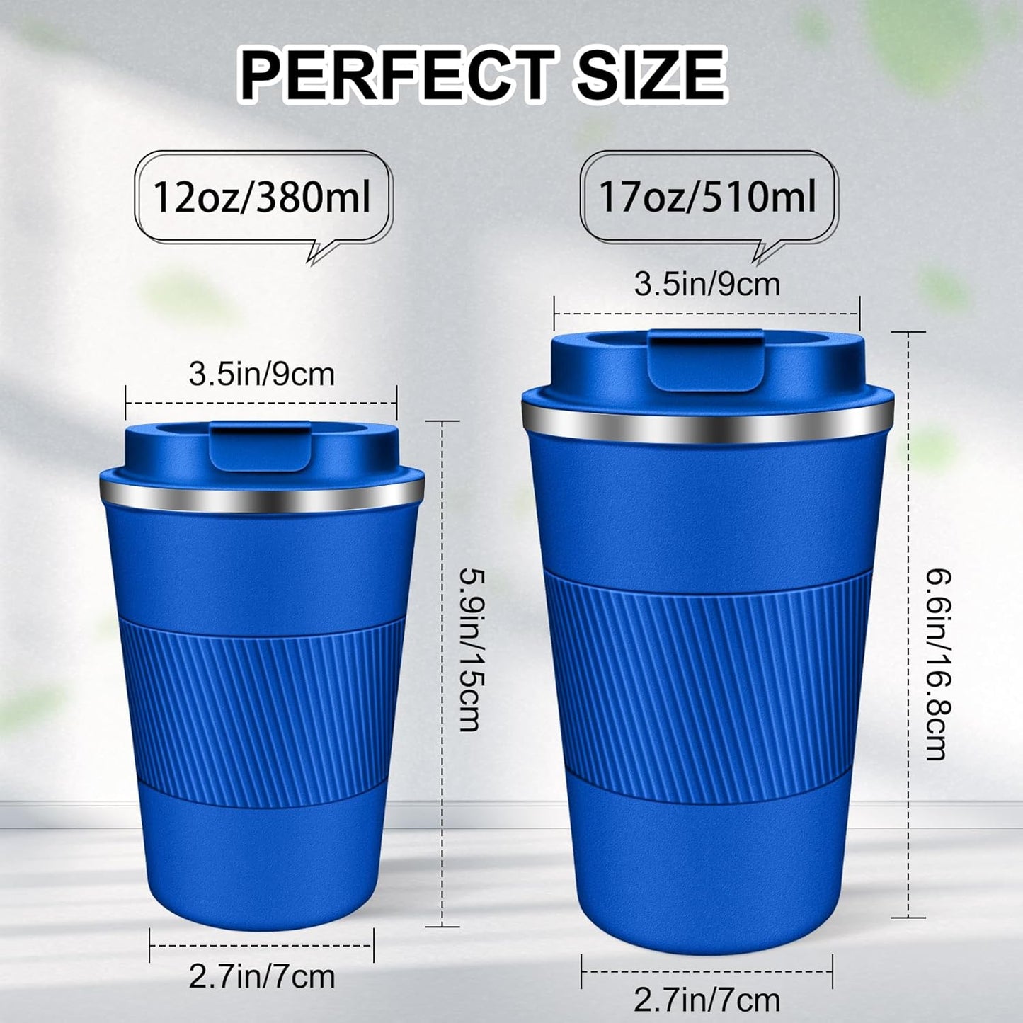 Coffee Travel Mug 12 oz & 17 oz Insulated Coffee Mug with Lid Portable Spill-Proof Coffee Travel Mug No Handle Reusable Stainless Steel Mug Keeps Cold and Hot Suitable for Car, Daily, Travel and Gifts