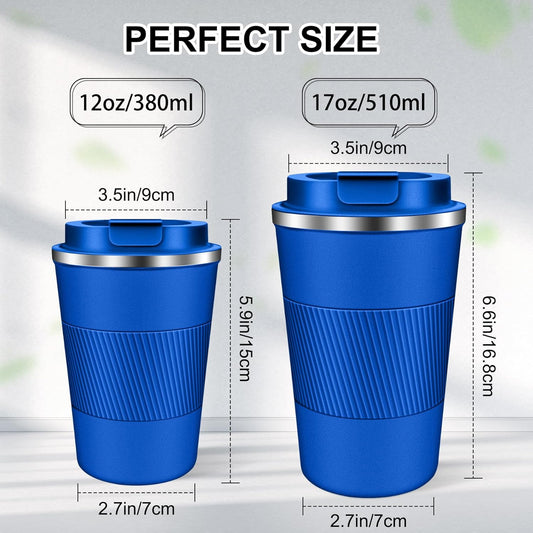 Coffee Travel Mug 12 oz & 17 oz Insulated Coffee Mug with Lid Portable Spill-Proof Coffee Travel Mug No Handle Reusable Stainless Steel Mug Keeps Cold and Hot Suitable for Car, Daily, Travel and Gifts