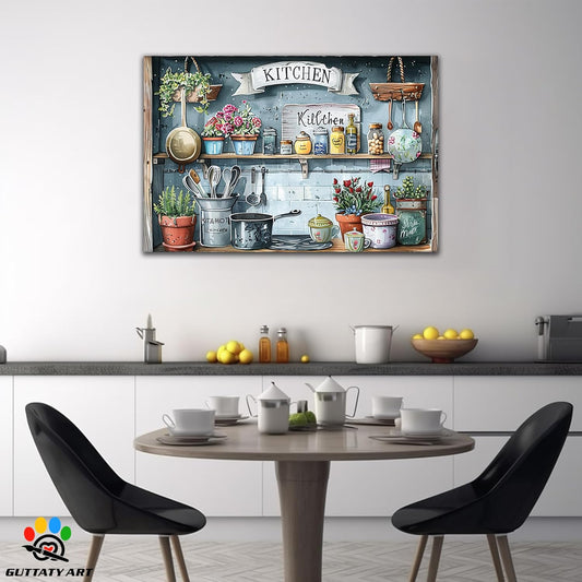 GUTTATY Farmhouse Wall Art Rustic Kitchen Decor, Ready to Hang Kitchen Canvas Print Spoon in Cupboard,Vintage Posters Prints for Dinning Room Home Kitchen Restaurant Painting 28×40 Inch