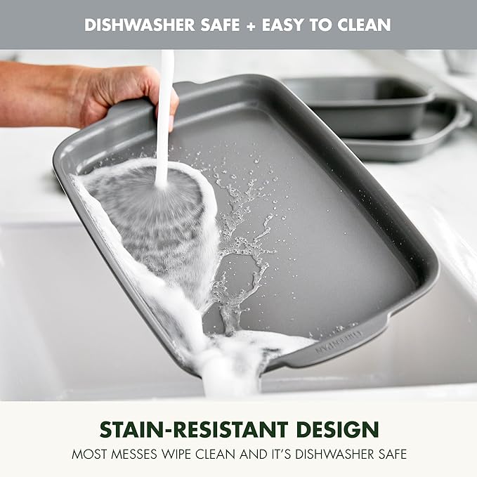 GreenPan Premiere Ovenware Healthy Ceramic Nonstick 13" x 9" Quarter Sheet Baking Pan, PFOA & PFAS-Free, Warp-Free Bakeware, Durable Quick Heating, Oven & Broiler Safe to 600F, Dishwasher Safe, Gray