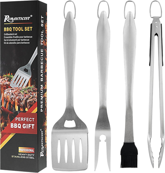 ROMANTICIST 4pcs Heavy Duty Grill Accessories for Top Chef - Professional Grill Tools Set & Basic BBQ Tools for Backyard Restaurant Outdoor Kitchen - Deluxe Grill Gift for Dad on Father’s Day Birthday