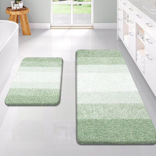 OLANLY Bathroom Rug Set 2 Piece, Soft Absorbent Microfiber Bath Rug Set, Non-Slip, Machine Wash Dry, Plush Shaggy Bath Mats for Bathroom (47"x20"+24"x16", Sage Green)