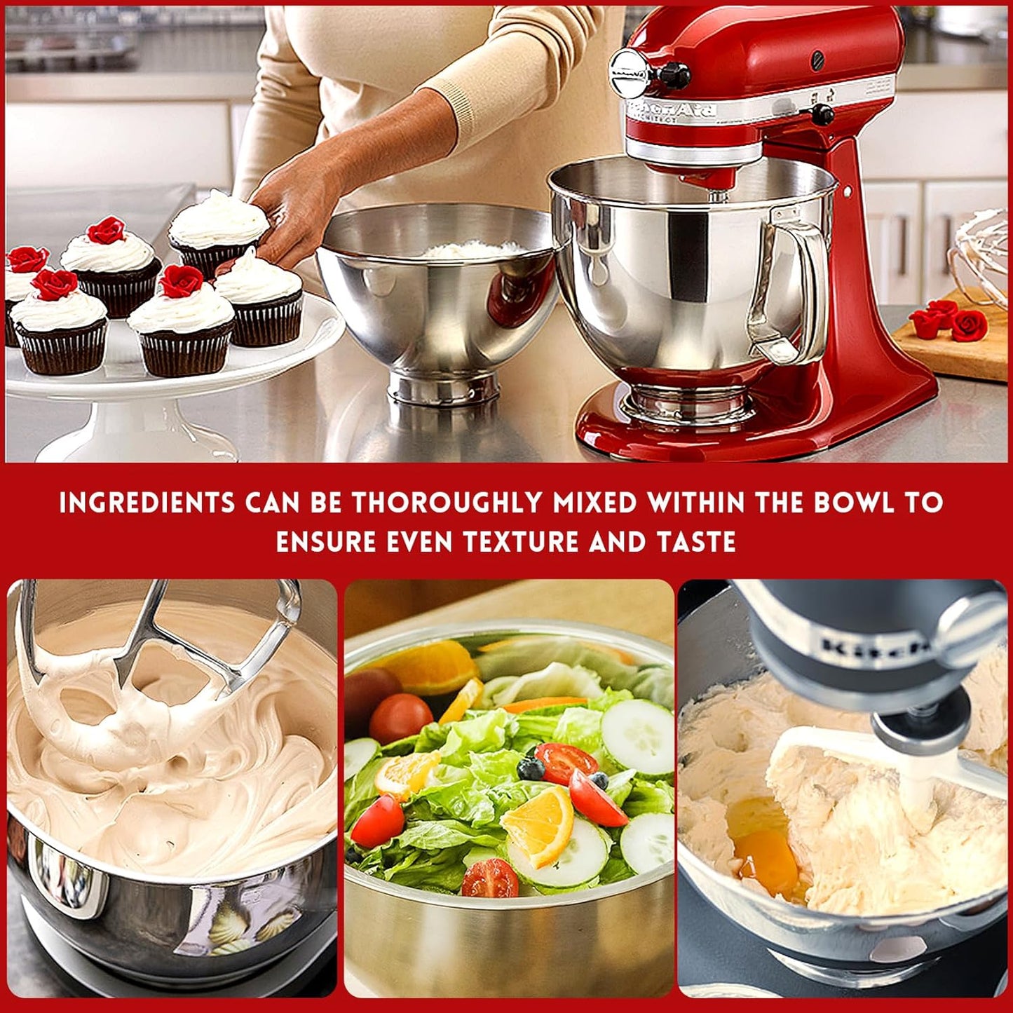 GasSaf 5Quart Mixing Bowl, Stainless Steel Kitchen Mixer Bowls Suitable for Kitchen-aid Series 4.5-5 QT Tilt-Head Mixer