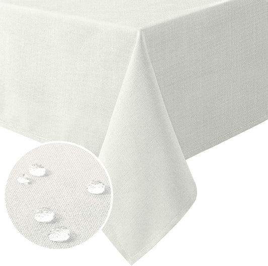 H.VERSAILTEX Linen Textured Table Cloths 54 x 54 Inch Premium Solid Tablecloth Spill-Proof Waterproof Table Cover for Dining Buffet Feature Extra Soft and Thick Fabric Wrinkle Free, Ivory