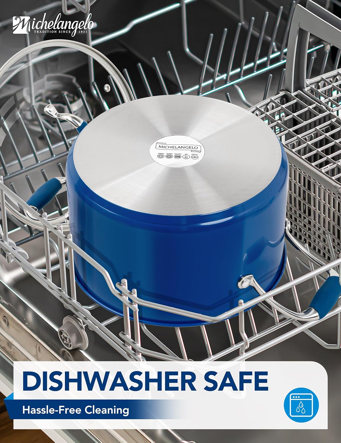 MICHELANGELO Stainless Steel Stock Pots - Induction Soup Pot with Lid, 6 Qt Non-Toxic Cooking Pot, Oven & Dishwasher Safe, Blue Exterior