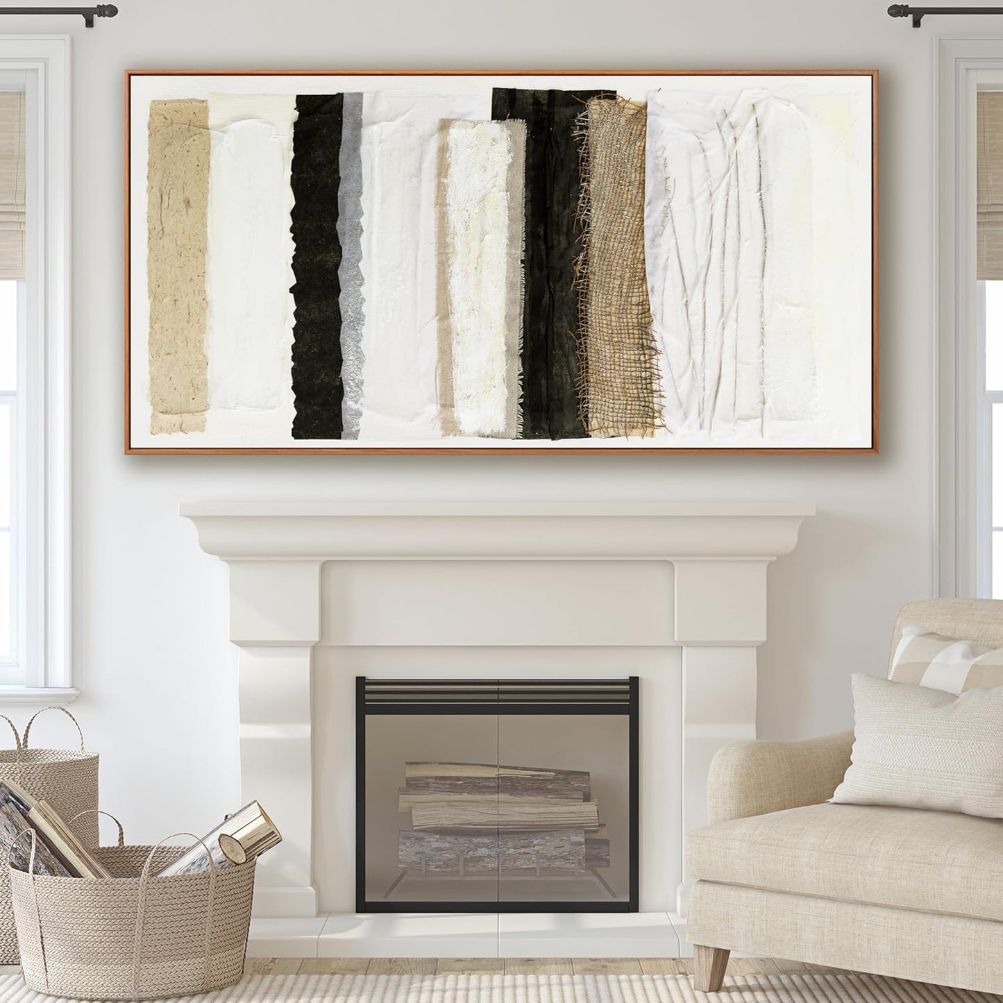 Abstract Wall Art Decor Modern Wall Decorations Maximalist Home Canvas paintings Wall Art Prints Framed Multicolor Overlapping Strips Artwork Parting for Living Room Wall Bedroom Kitchen Office Decor 24×48 Inch With Framed