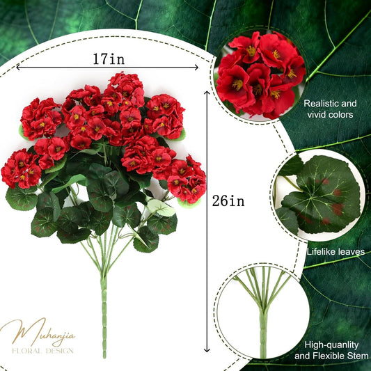 26’’ Artificial Geranium Flowers for Outdoor Decoration,2PCS Silk Geranium Flowers UV Resistant Floor Plants for Garden Porch Patio Table Centerpieces Home Decor (Red&Orange)