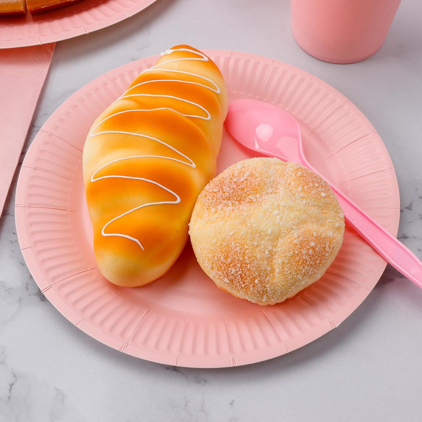 210pcs Pink Paper Plates Disposable Tableware Party Supplies - Includes 9" Dinner Plates, 7" Dessert Plates, 9oz Paper Cups, Napkins, Plastic Forks, Knives And Spoons For All Holiday Parties Serves 30