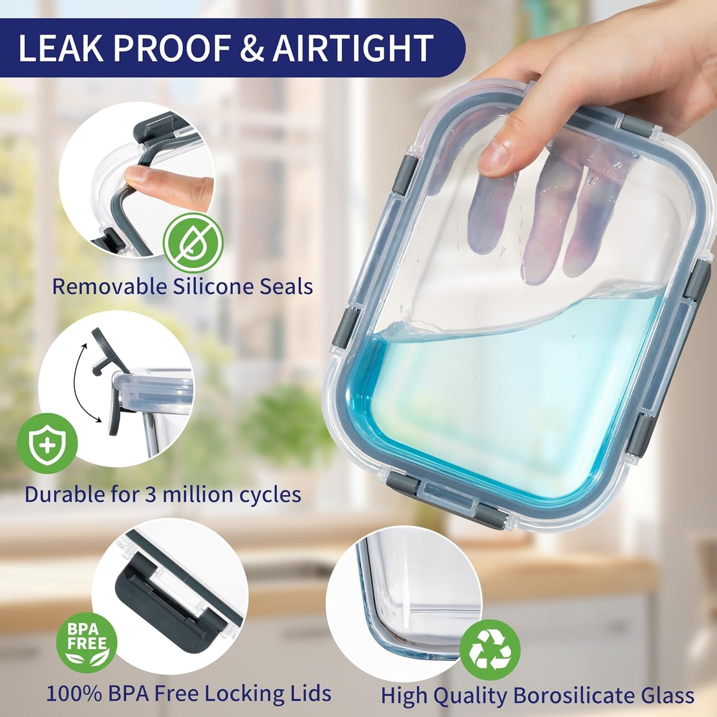 MFY 12-Pack Glass Storage Containers with Lids, Glass Meal Prep Containers Set, Airtight Lunch Containers with Lids, Microwave, Oven, Freezer and Dishwasher Safe, Gray