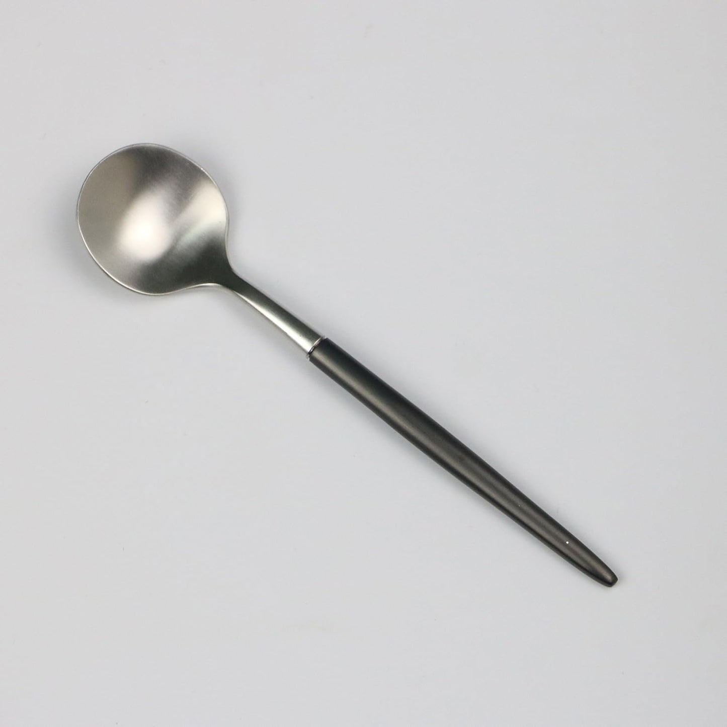 5-Pieces Luxury Black Handle Silver 18/10 Stainless Steel Flatware Set, Matte Finish, Service for 1