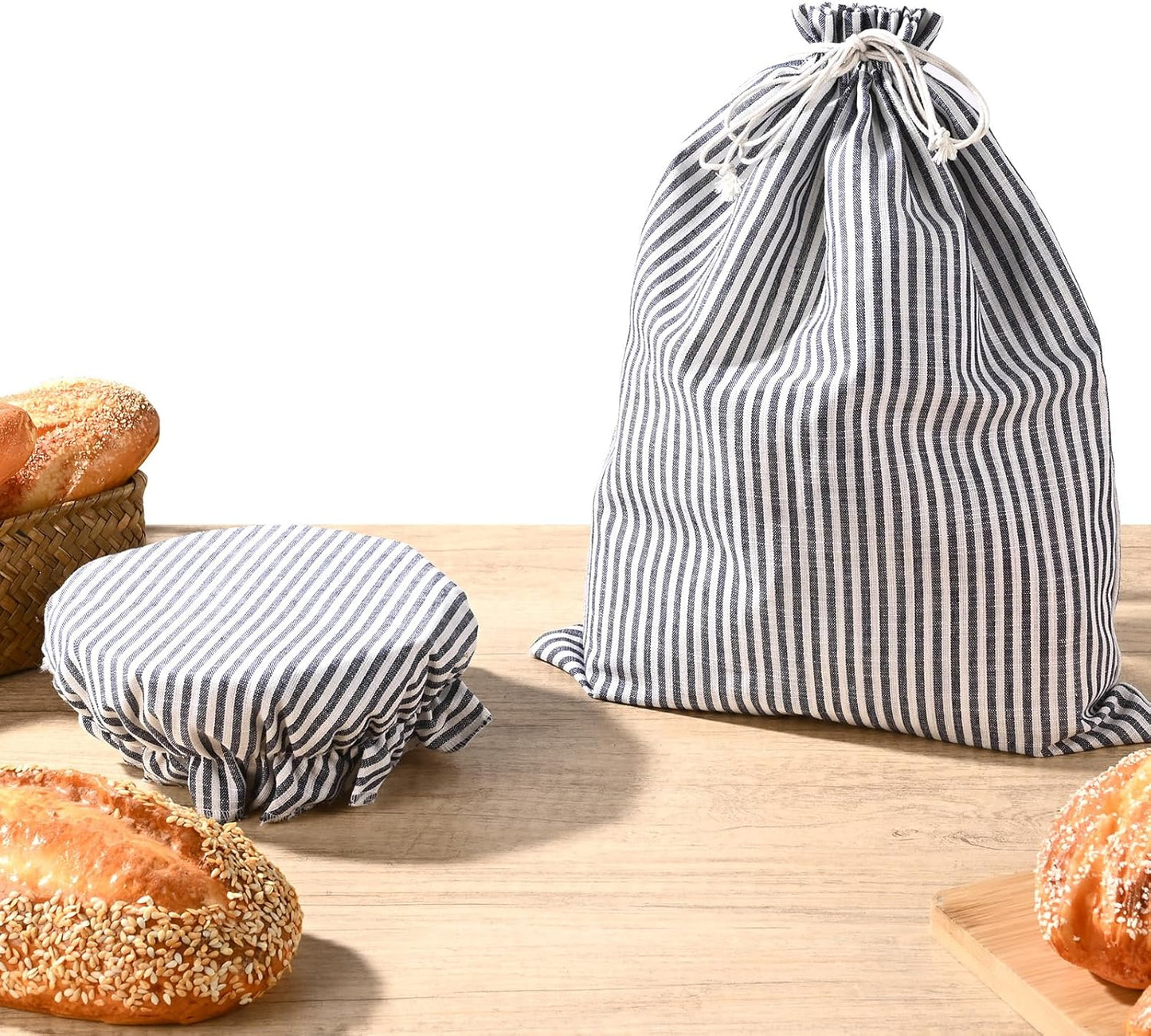 2 Pack Reusable Linen Bread Bags with Bowl Cover - Sourdough, Beeswax, Round Bread & More