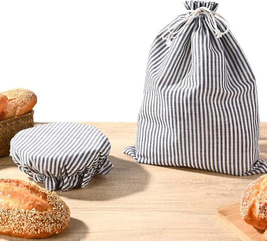 2 Pack Reusable Linen Bread Bags with Bowl Cover - Sourdough, Beeswax, Round Bread & More