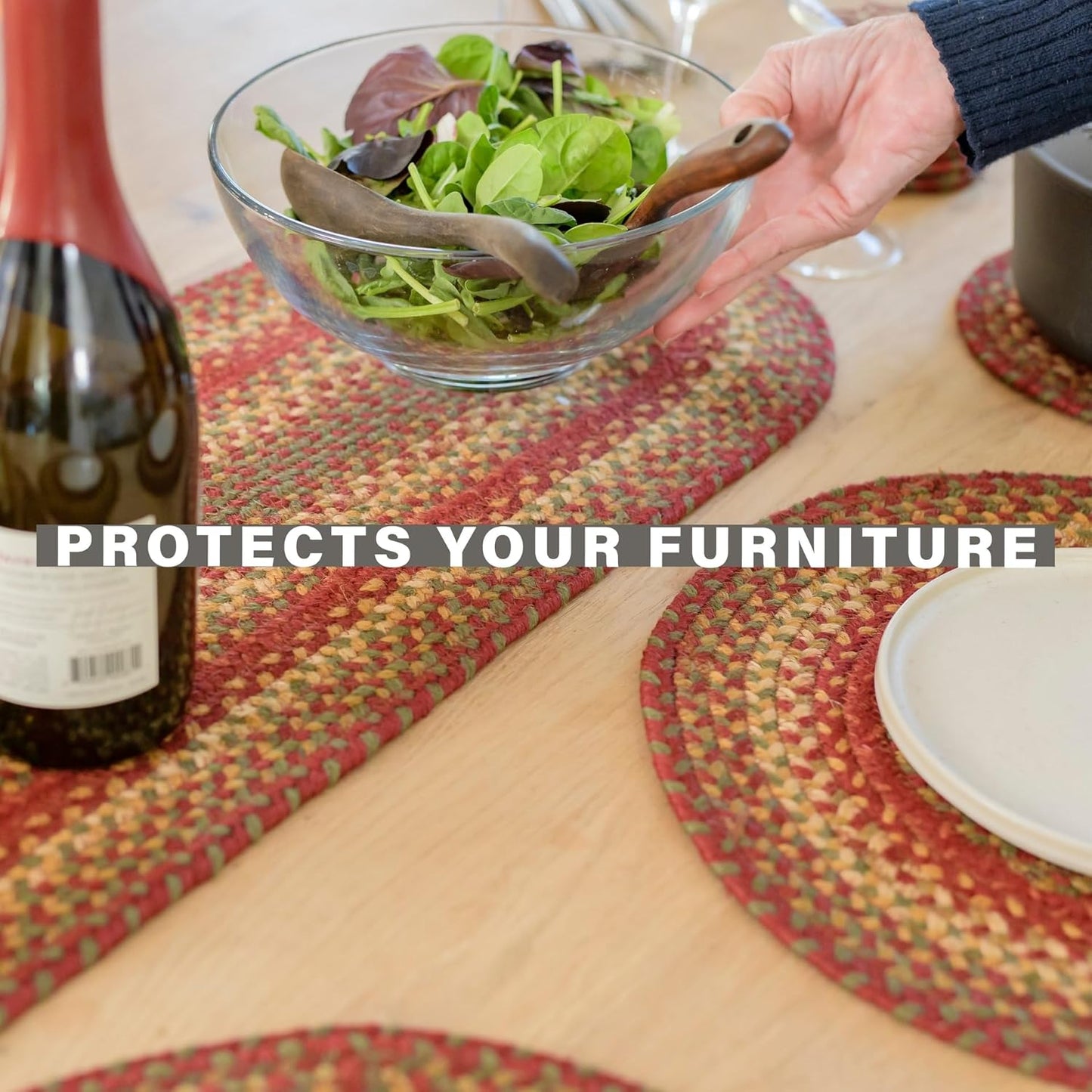 Cider Barn Jute Woven Round Placemats Set of 6, 15", Warm Country Rustic Decor, Red Table Mats - Vibrant Colors, Durable, Easy to Clean and Protects Furniture