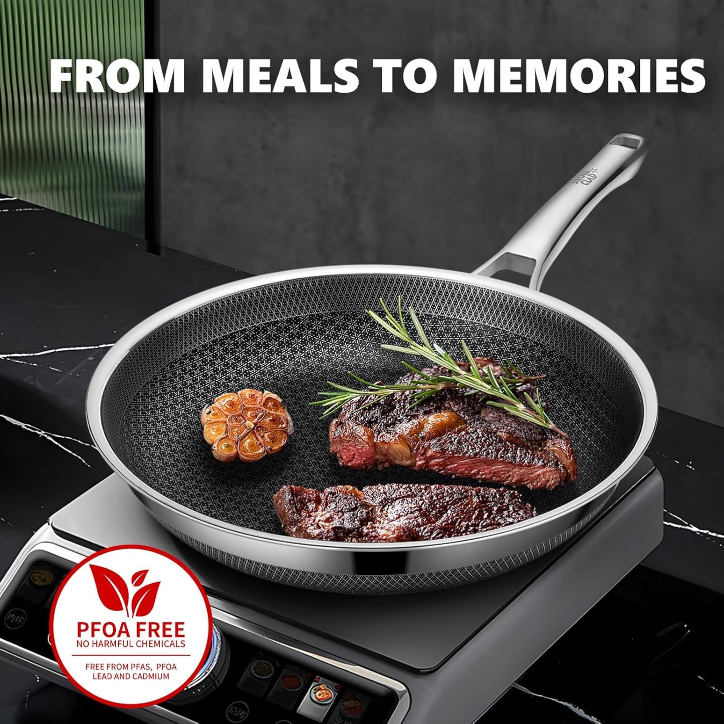 Non Stick Frying Pans 12 inch, Hybrid Frying Pans Nonstick,non stick Stainless Steel Skillets, Dishwasher and Oven-Safe Chef Pan, Induction Compatible Pan, PFOA Free Cookware