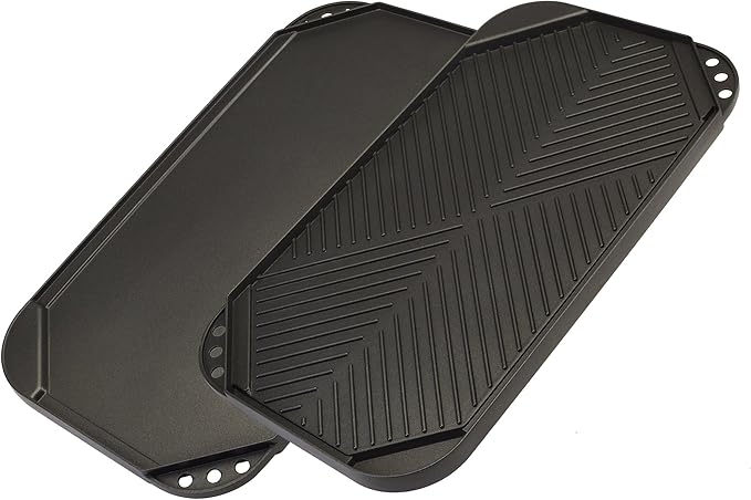 Ecolution Reversible Grill/Griddle Pan, Non-Stick, Dishwasher Safe, Double Burner Family Griddle Grill Pan Cookware, Cast Aluminum, 19.5-Inch x 11-Inch